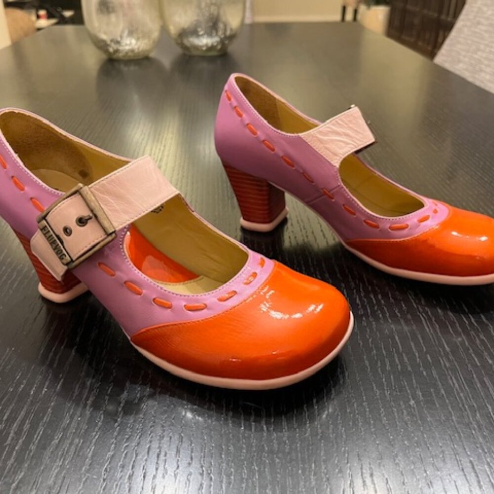 John Fluevog Purple + Pink + Orange Dr. Henry Style Shoes, Size 8
